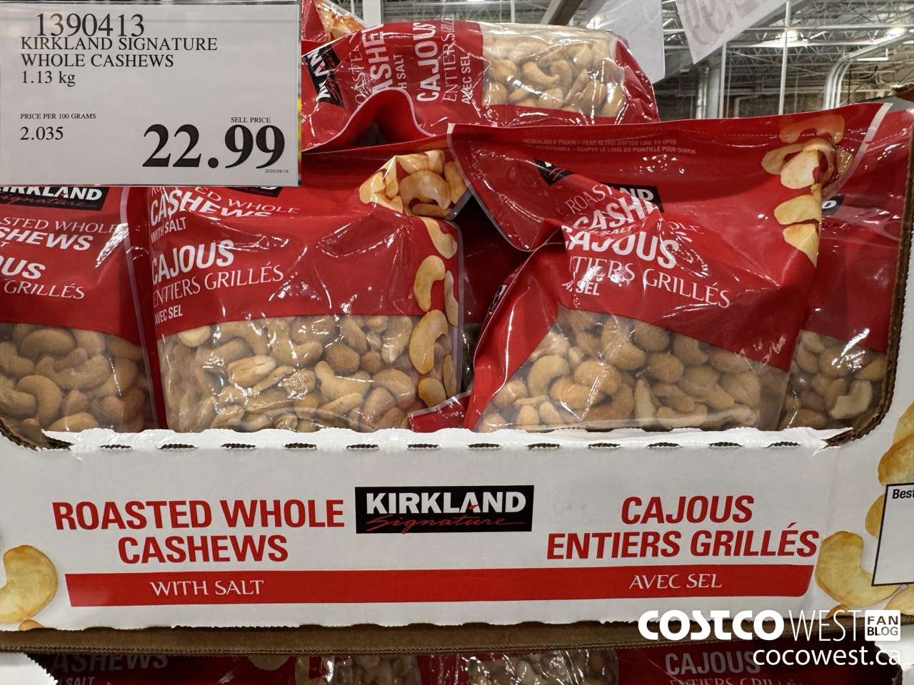 1390413 KIRKLAND SIGNATURE WHOLE CASHEWS 1.13 KG $22.99