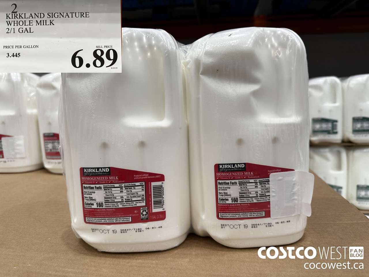0002 KIRKLAND SIGNATURE WHOLE MILK 2/1 GAL $6.89