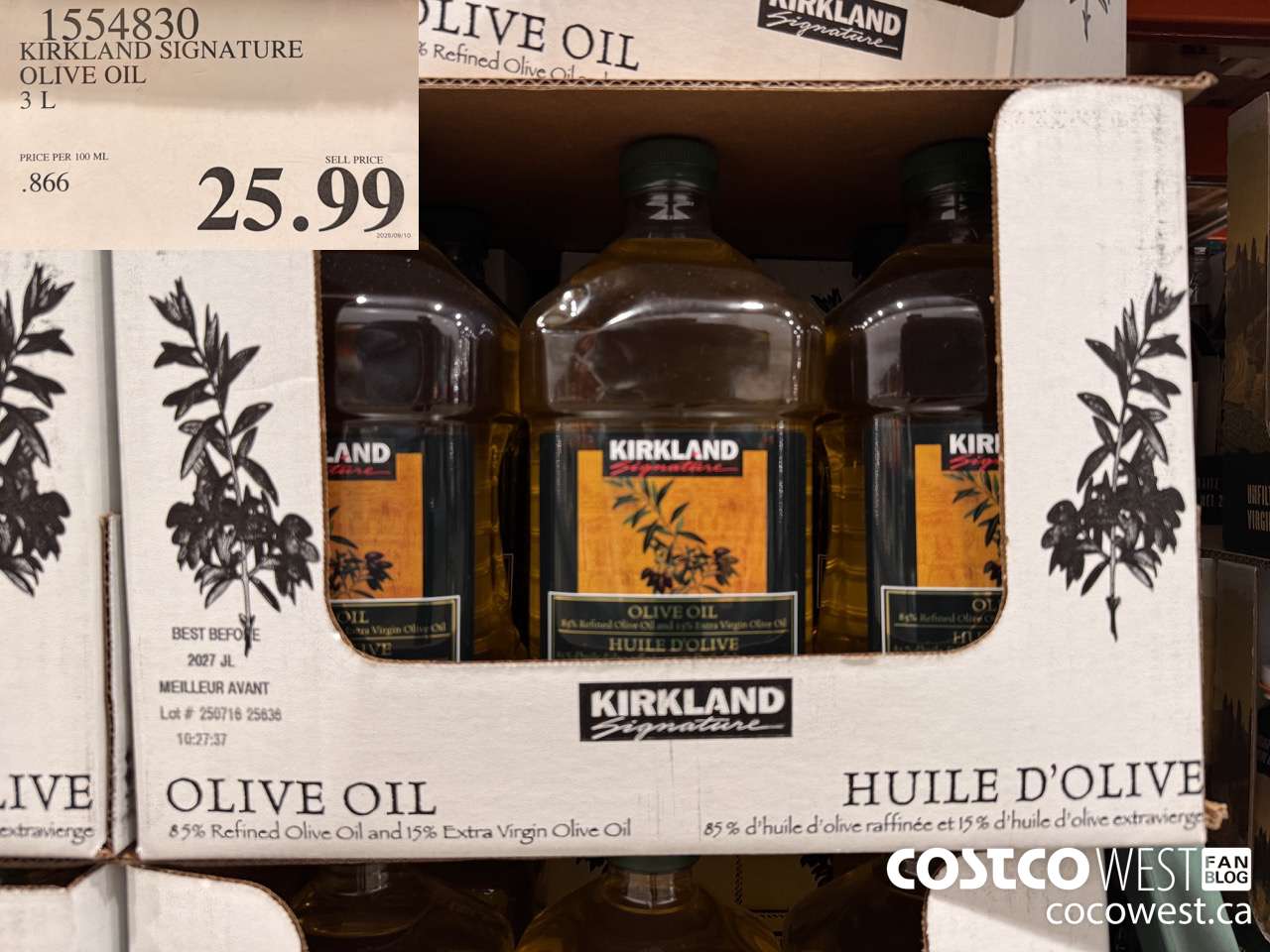 1554830 KIRKLAND SIGNATURE OLIVE OIL 3 L $25.99