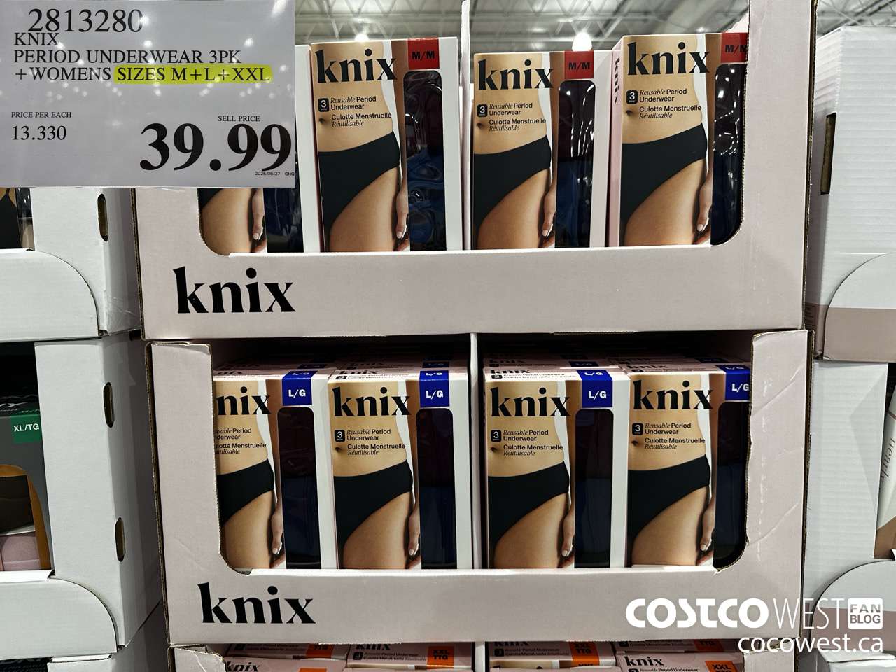 2813280 KNIX PERIOD UNDERWEAR 3PK WOMENS SIZES M+L+XXL $39.99