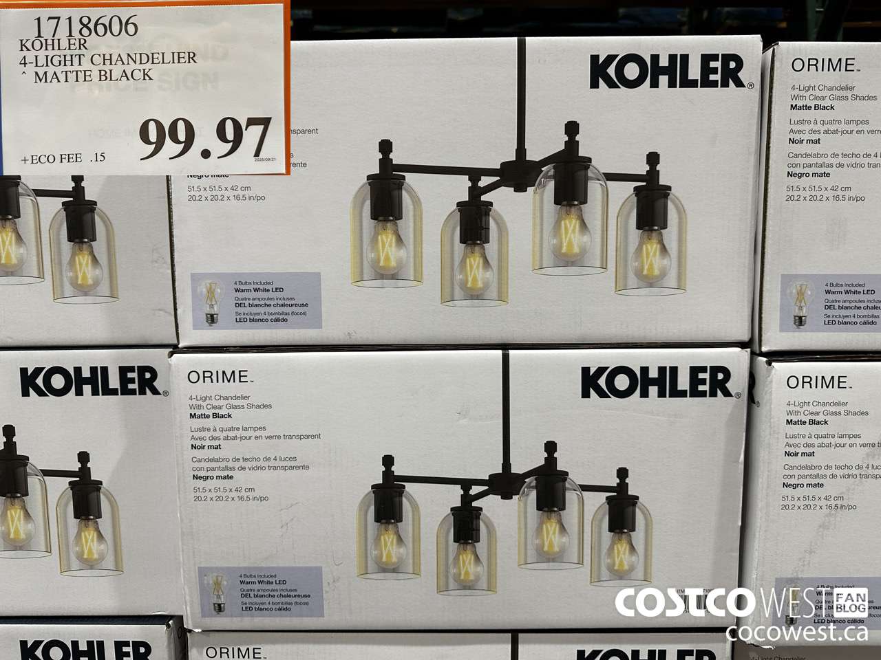 1718606 KOHLER 4-LIGHT CHANDELIER MATTE BLACK $99.97