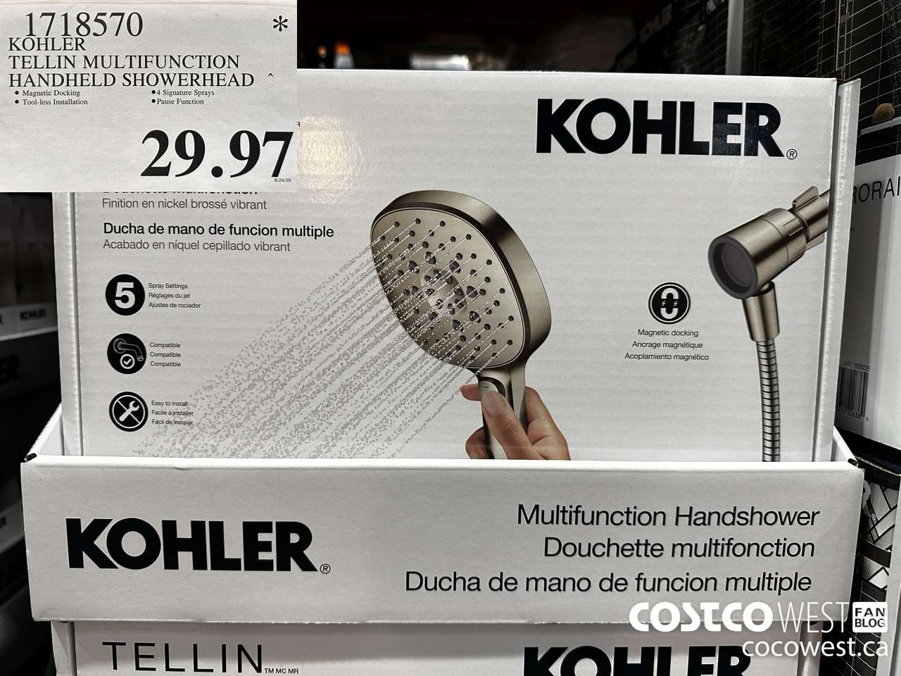 1718570 KOHLER TELLIN MULTIFUNCTION HANDHELD SHOWERHEAD $29.97
