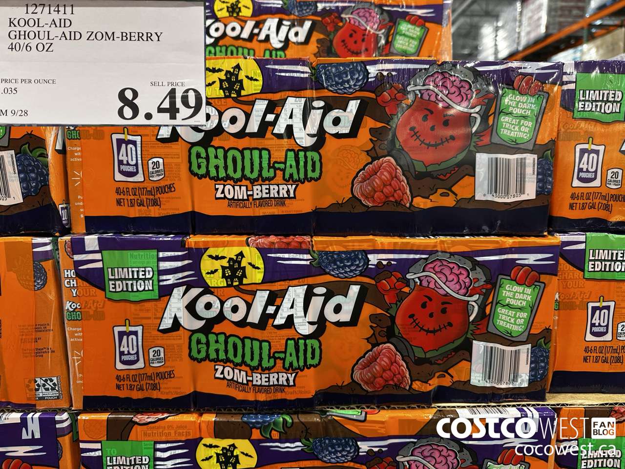 1271411 KOOL-AID GHOUL-AID ZOM-BERRY 40/6 OZ $8.49