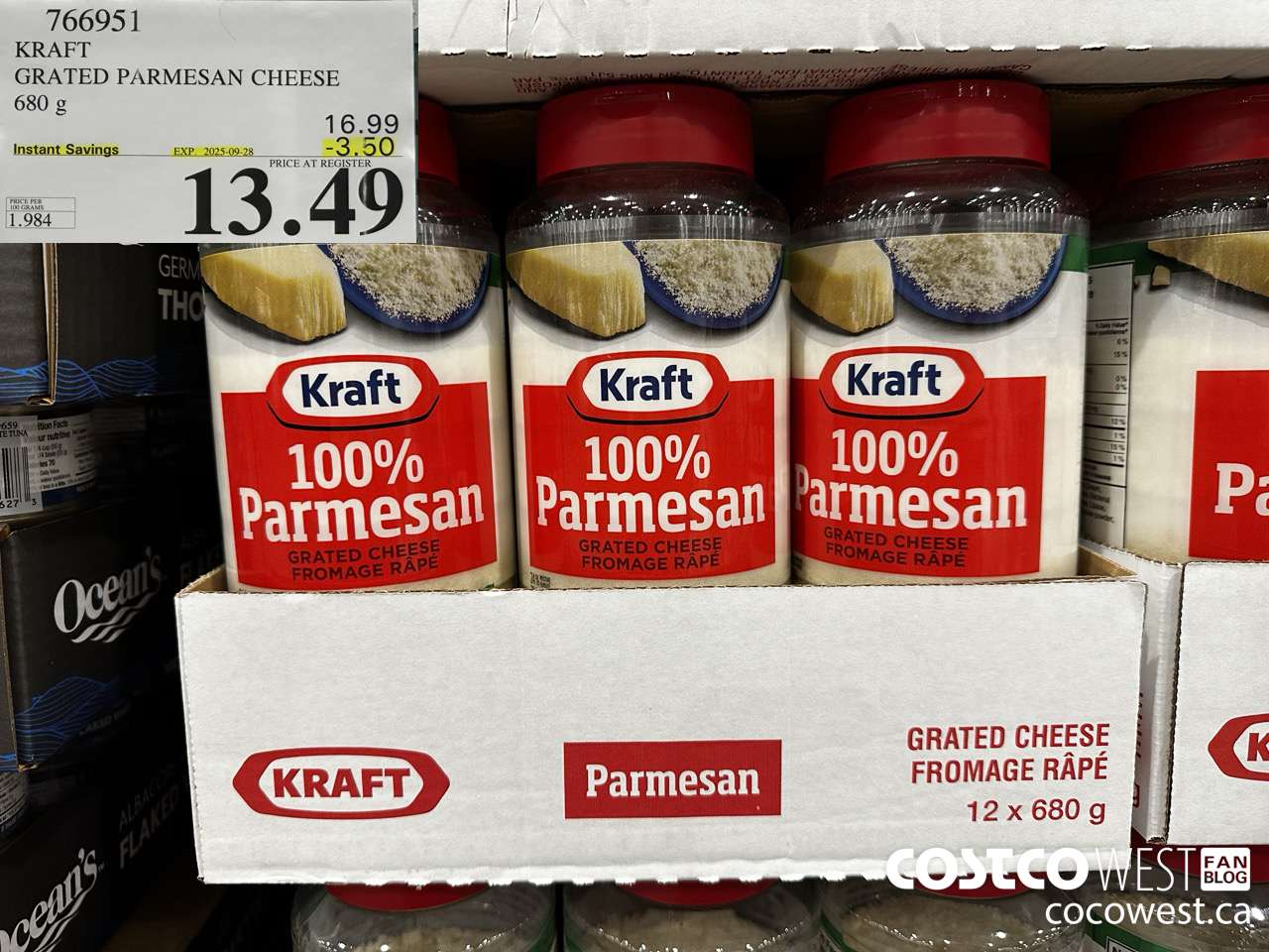 766951 KRAFT GRATED PARMESAN CHEESE 680 g ($3.50 INSTANT SAVINGS EXPIRES ON 2025-09-28) $13.49