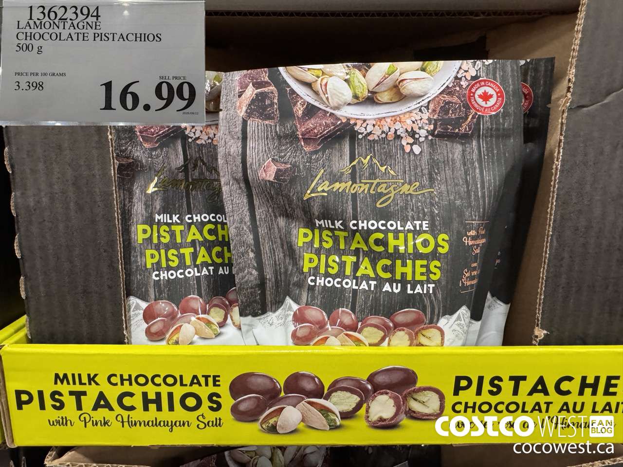 1362394 LAMONTAGNE CHOCOLATE PISTACHIOS 500 g $16.99