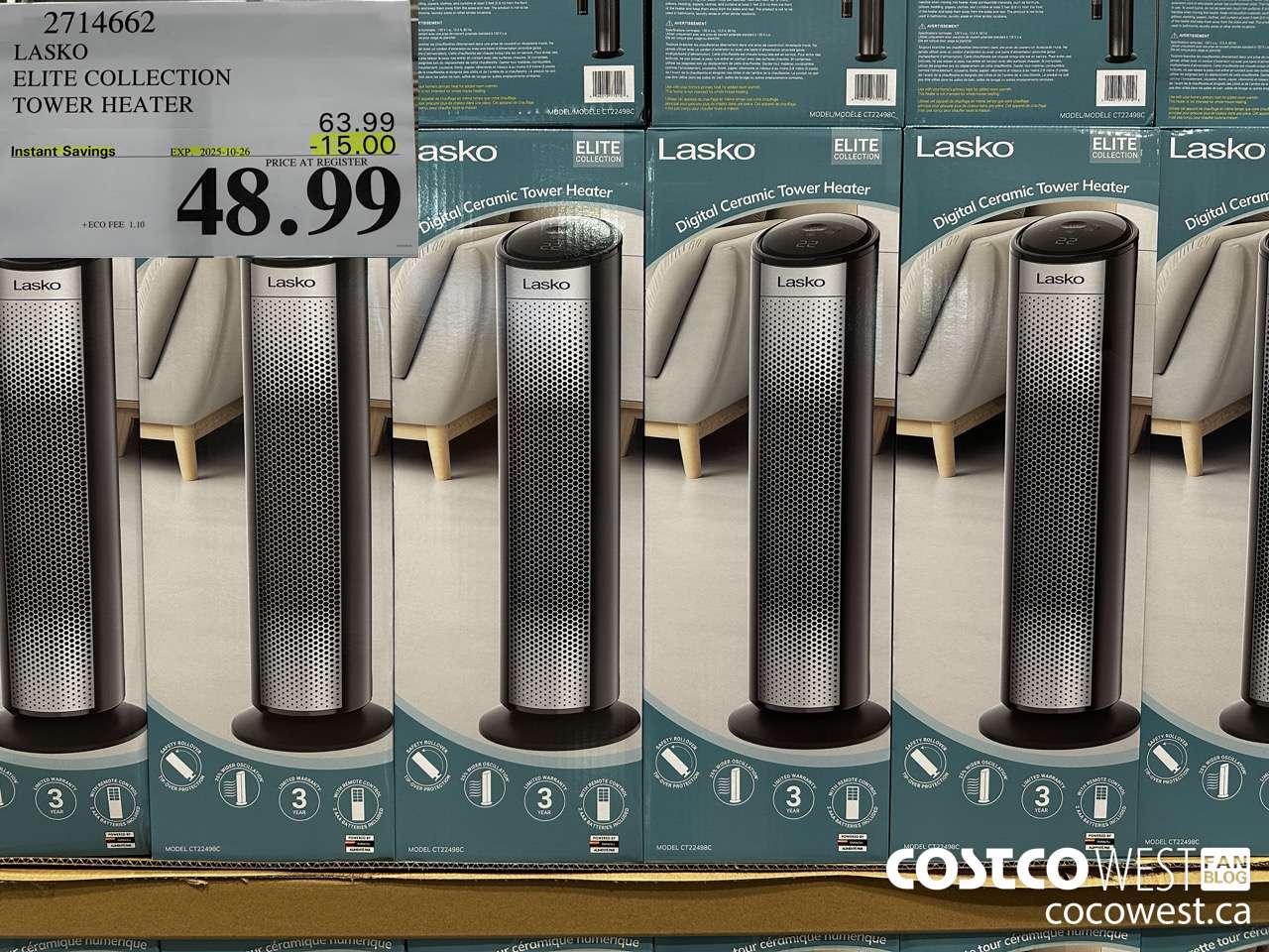 2714662 LASKO ELITE COLLECTION TOWER HEATER ($15.00 INSTANT SAVINGS EXPIRES ON 2025-10-26) $48.99