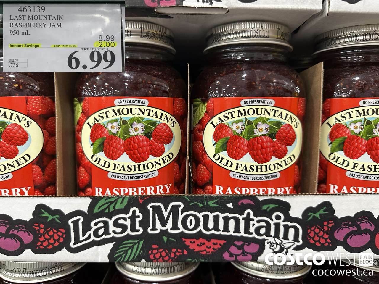 463139 LAST MOUNTAIN RASPBERRY JAM 950 mL ($2.00 INSTANT SAVINGS EXPIRES ON 2025-09-07) $6.99