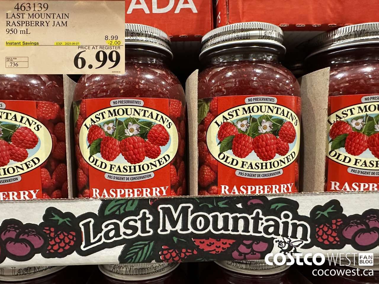 463139 LAST MOUNTAIN RASPBERRY JAM 950 mL ($2.00 INSTANT SAVINGS EXPIRES ON 2025-09-07) $6.99