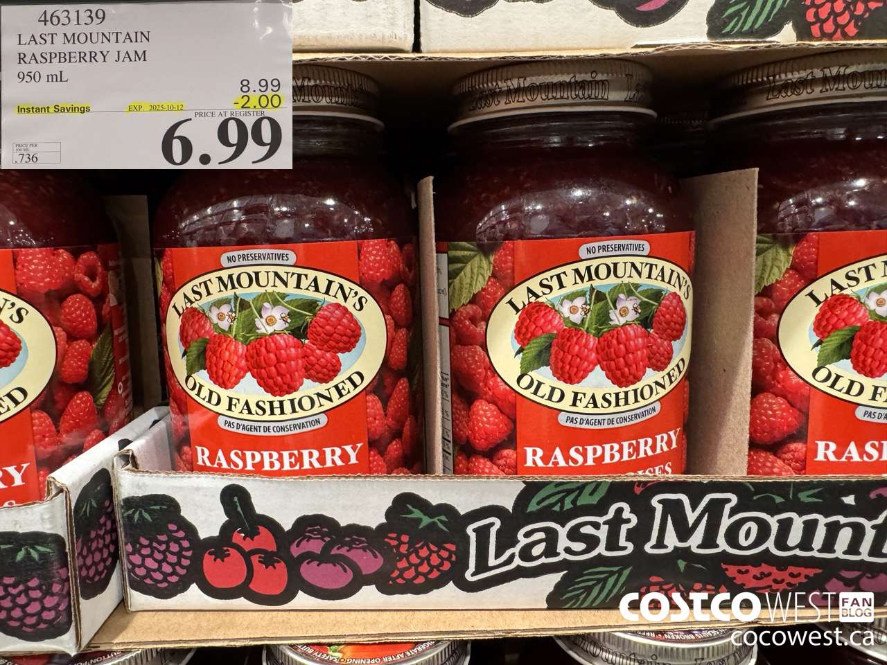 463139 LAST MOUNTAIN RASPBERRY JAM 950 mL ($2.00 INSTANT SAVINGS EXPIRES ON 2025-10-12) $6.99