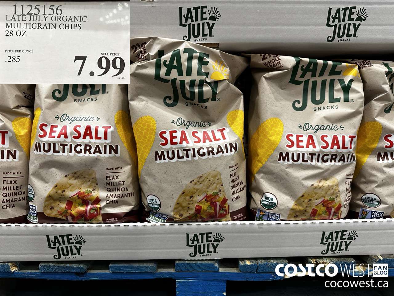 1125156 LATE JULY ORGANIC MULTIGRAIN CHIPS 28 OZ $7.99