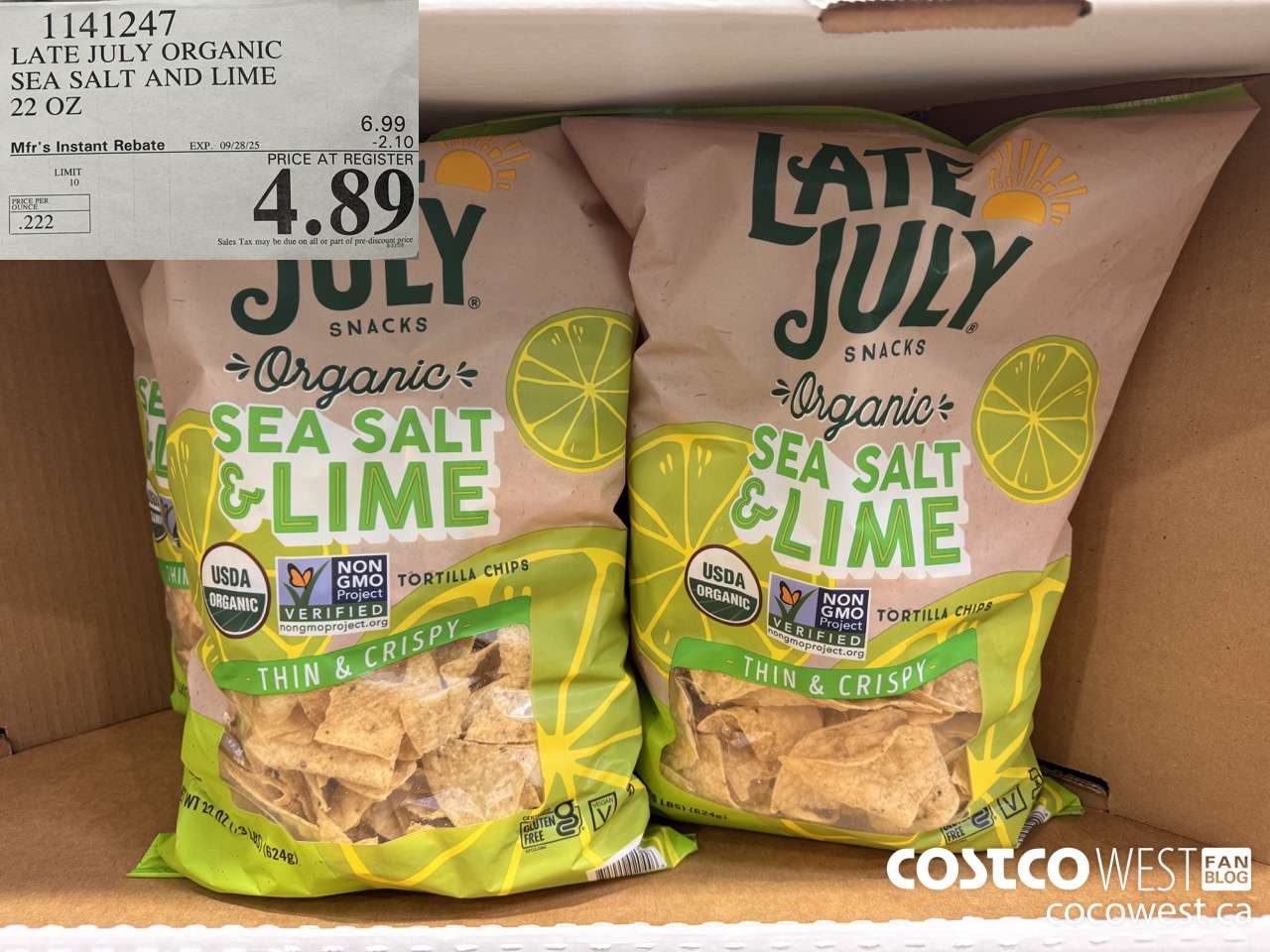 1141247 LATE JULY ORGANIC SEA SALT AND LIME 22 OZ ($2.10 INSTANT SAVINGS EXPIRES ON 2025-09-28) $4.89