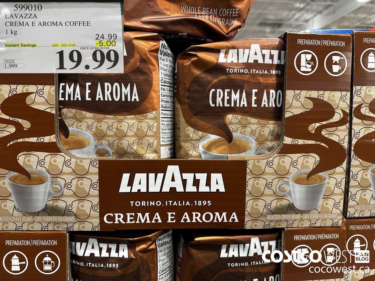 599010 LAVAZZA CREMA & AROMA COFFEE 1KG ($5.00 INSTANT SAVINGS EXPIRES ON 2025-10-05) $19.99