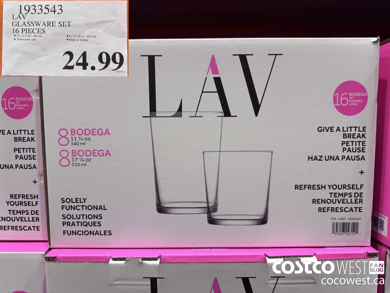 1933543 LAV GLASSWARE SET 16 PIECES $24.99