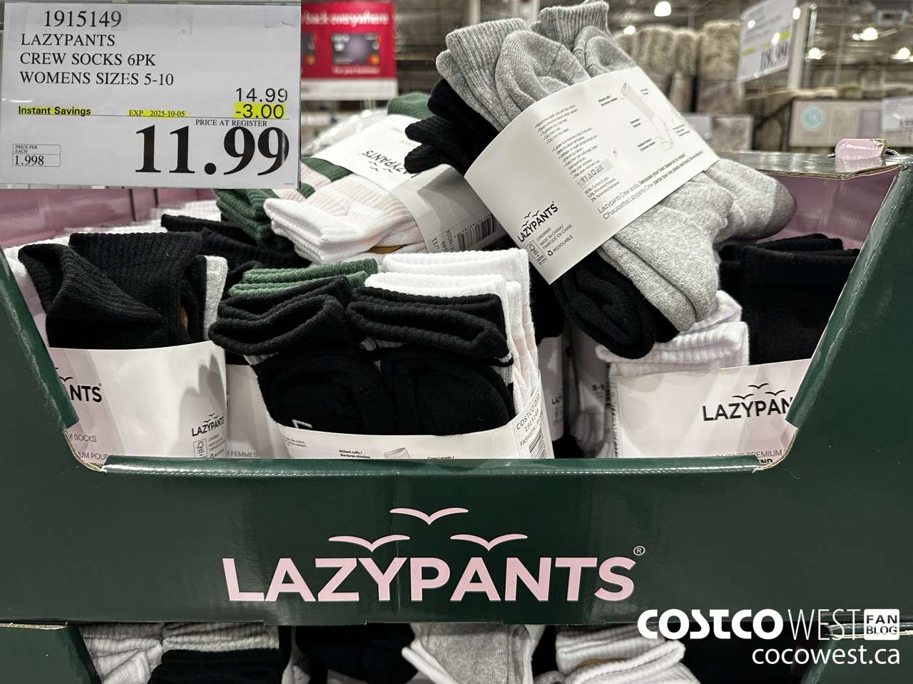1915149 LAZYPANTS CREW SOCKS 6PK WOMENS SIZES 5-10 ($3.00 INSTANT SAVINGS EXPIRES ON 2025-10-05) $11.99
