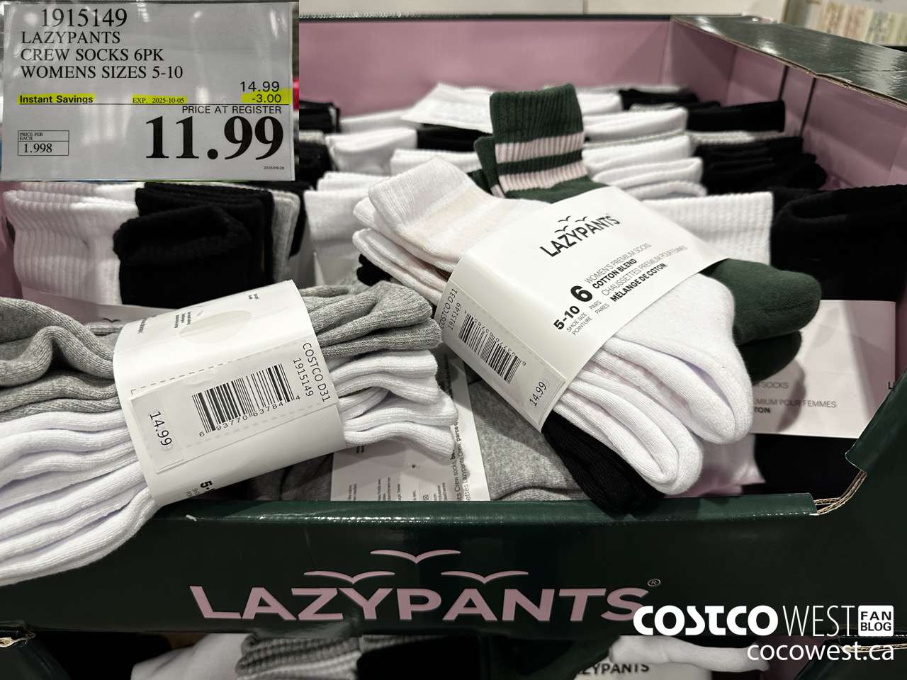 1915149 LAZYPANTS CREW SOCKS 6PK WOMENS SIZES 5-10 ($3.00 INSTANT SAVINGS EXPIRES ON 2025-10-05) $11.99