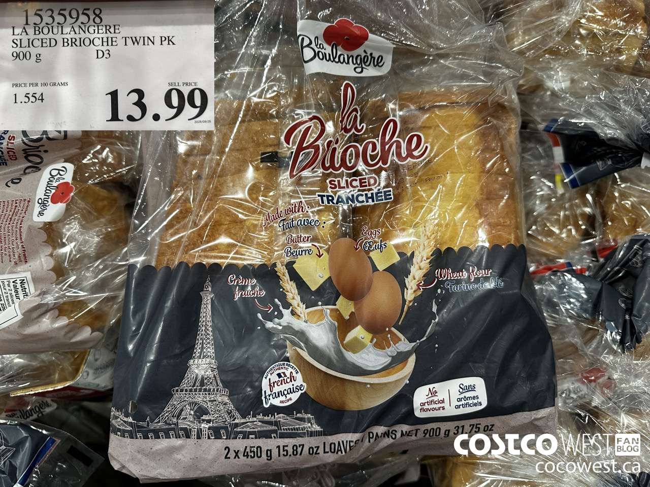 1535958 LA BOULANGERE SLICED BRIOCHE TWIN PK 900G $13.99