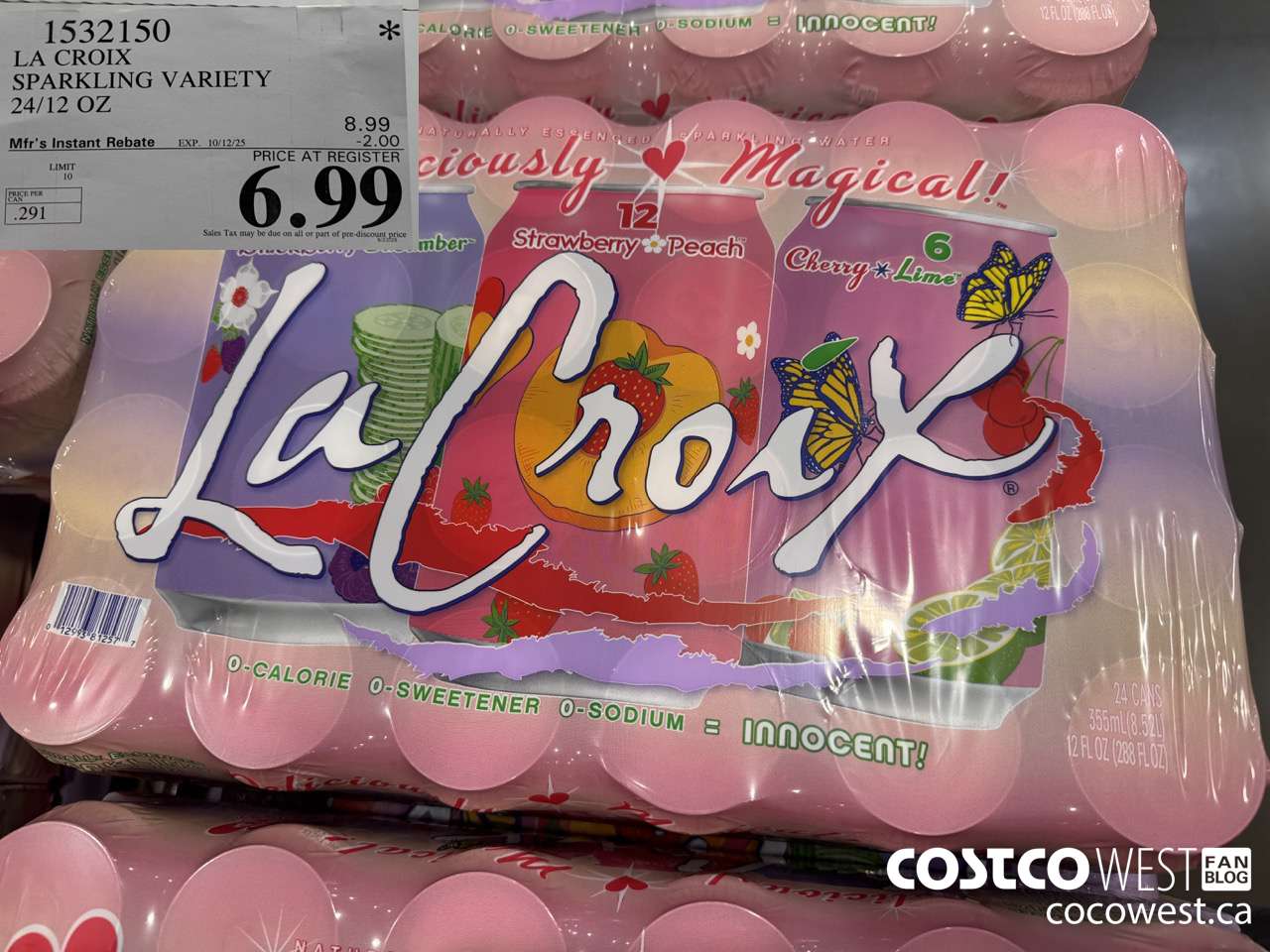 1532150 LA CROIX SPARKLING VARIETY 24/12 OZ ($2.00 INSTANT SAVINGS EXPIRES ON 2025-10-12) $6.99