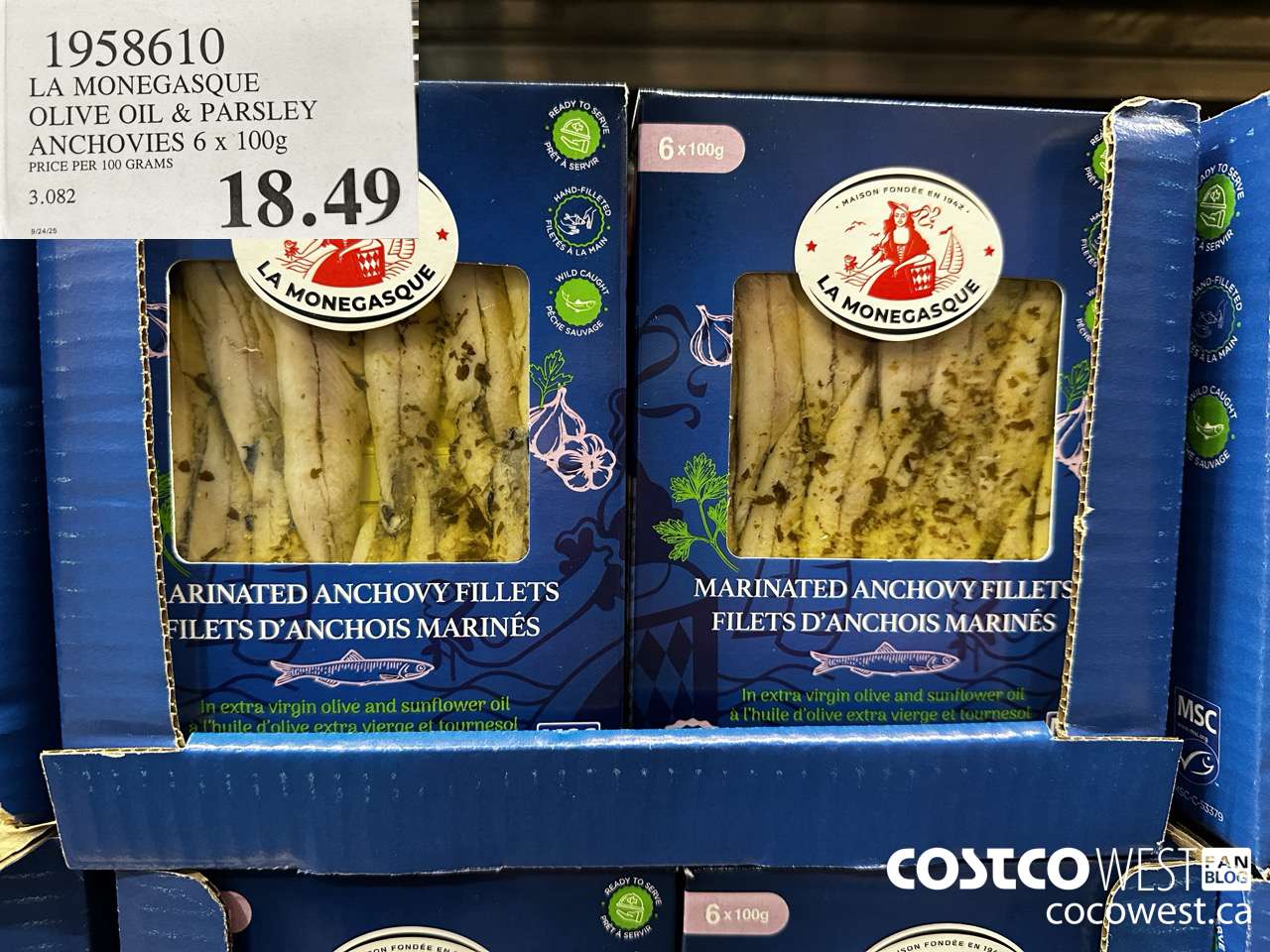 1958610 LA MONAGESQUE OLIVE OIL & PARSLEY ANCHOVIES 6 X 100G $18.49