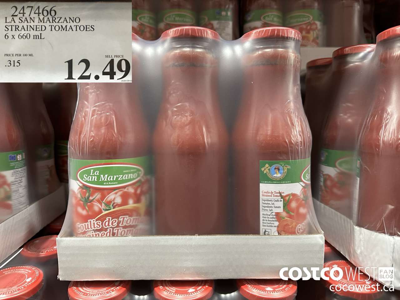 247466 LA SAN MARZANO STRAINED TOMATOES 6 X 660ML $12.49