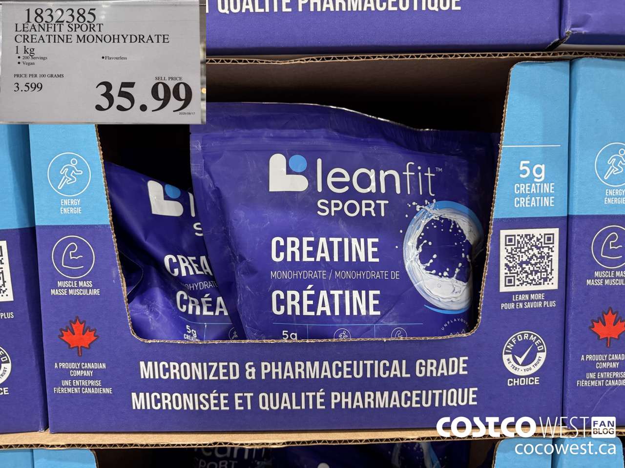 1832385 LEANFIT SPORT CREATINE MONOHYDRATE 1KG $35.00