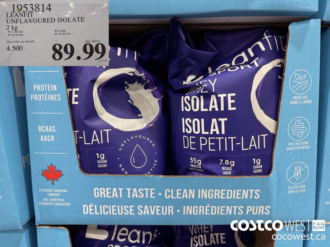 1953814 LEANFIT UNFLAVOURED ISOLATE 2KG $89.99