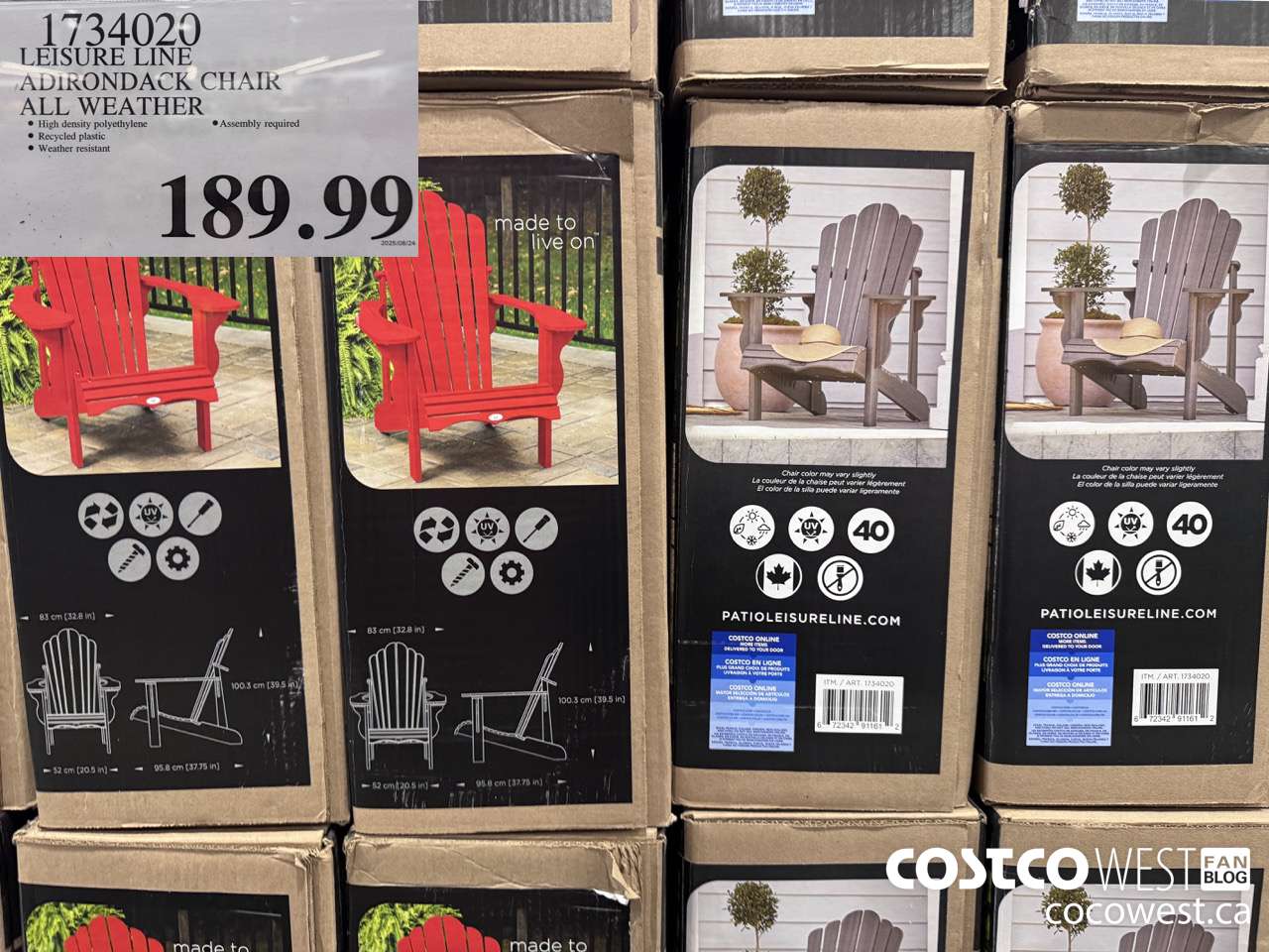 1734020 LEISURE LINE ADIRONDACK CHAIR ALL WEATHER $189.99