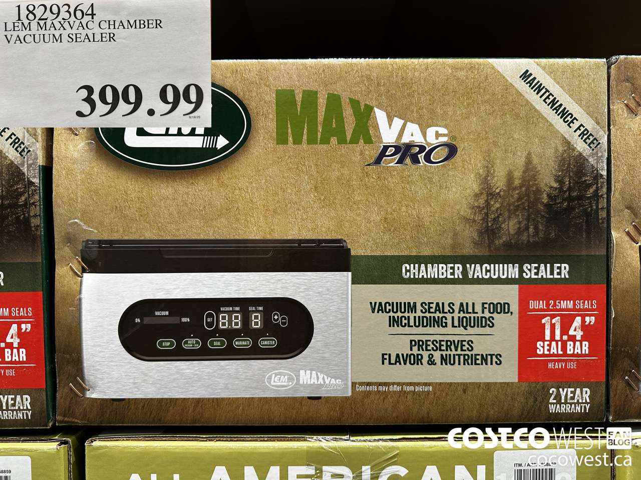 1829364 LEM MAXVAC CHAMBER VACUUM SEALER $399.99