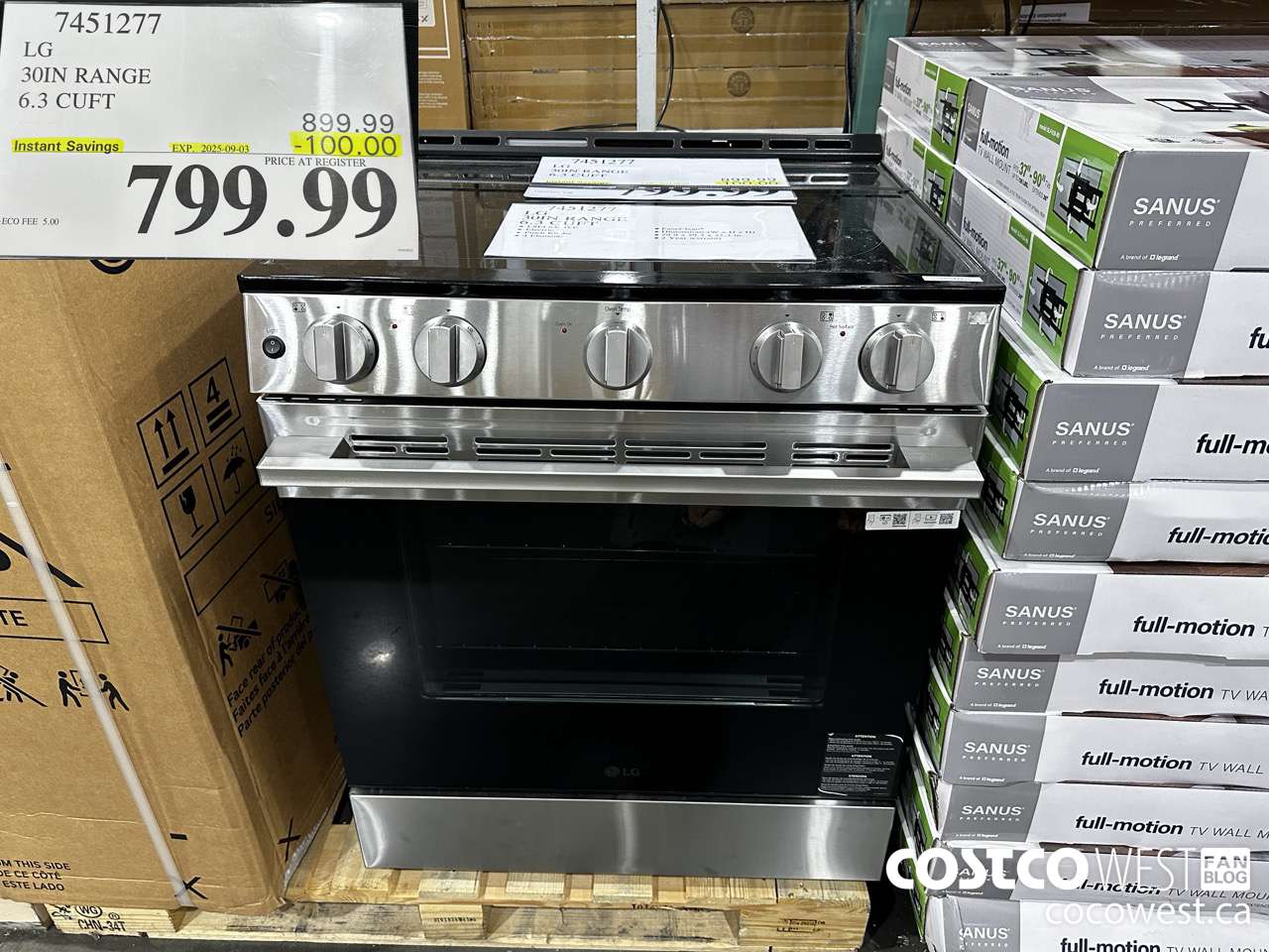 7451277 LG 30IN RANGE 6.3 CUFT ($100.00 INSTANT SAVINGS EXPIRES ON 2025-09-03) $799.99