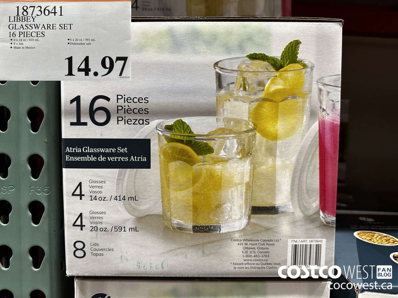 1873641 LIBBEY GLASSWARE SET 16 PIECES $14.97