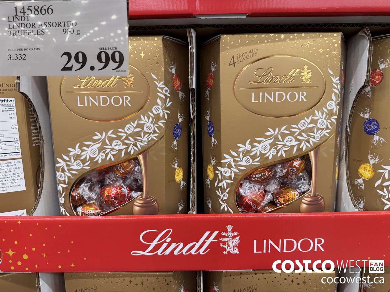 145866 LINDT LINDOR ASSORTED TRUFFLES 900g $29.99