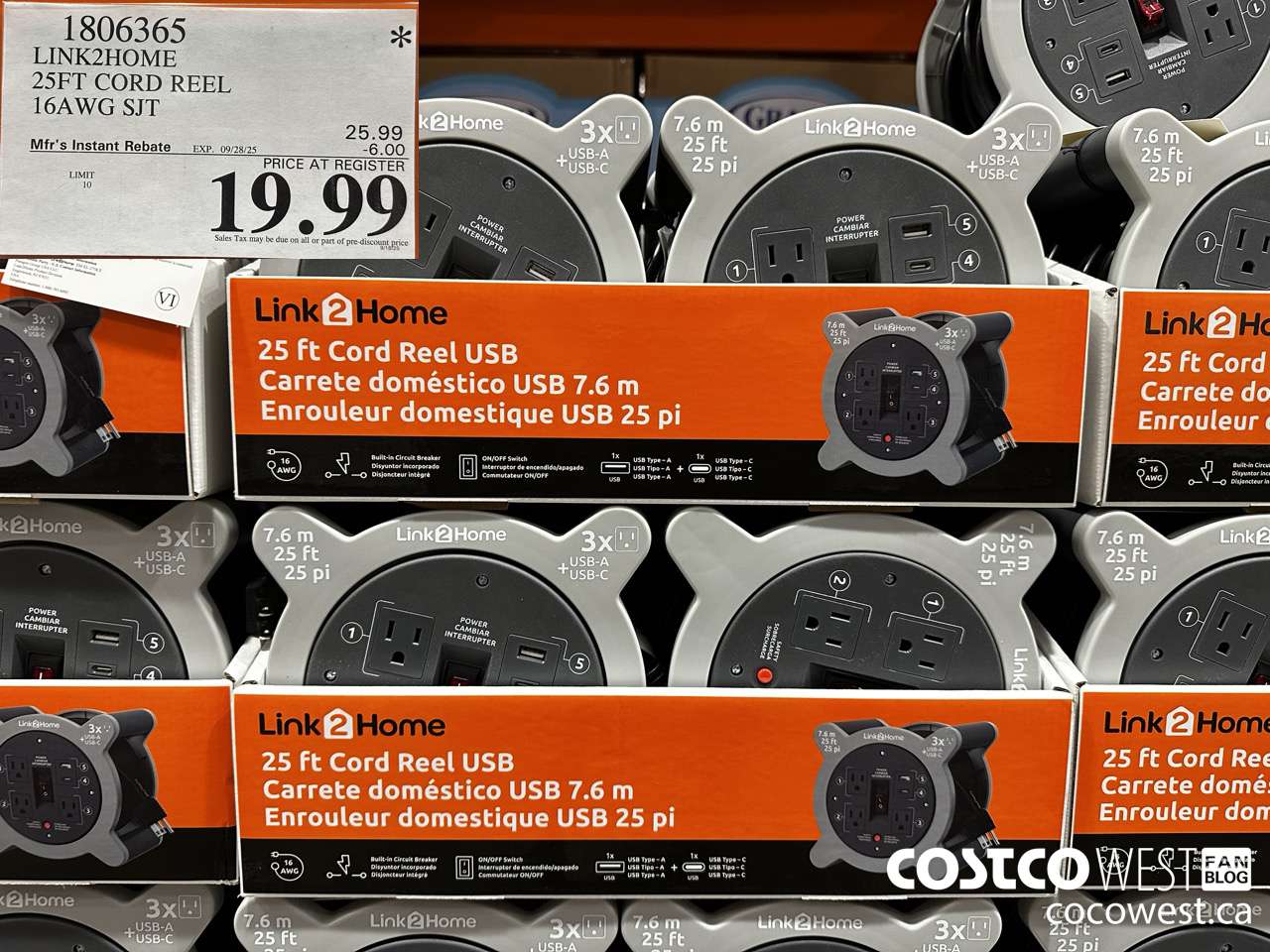 1806365 LINK2HOME 25FT CORD REEL 16AWG SJT ($6.00 INSTANT SAVINGS EXPIRES ON 2025-09-28) $19.99