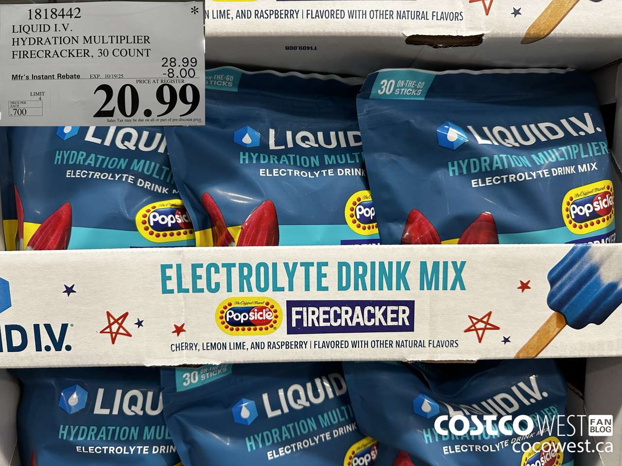 1818442 LIQUID IV HYDRATION MULTIPLIER FIRECRACKER 30 COUNT ($8.00 INSTANT SAVINGS EXPIRES ON 2025-10-19) $20.99