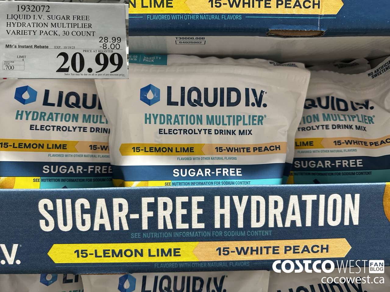 1932072 LIQUID IV SUGAR FREE HUDRATION MULTIPLIER VARIETY PACK 30 COUNT ($8.00 INSTANT SAVINGS EXPIRES ON 2025-10-19) $20.99