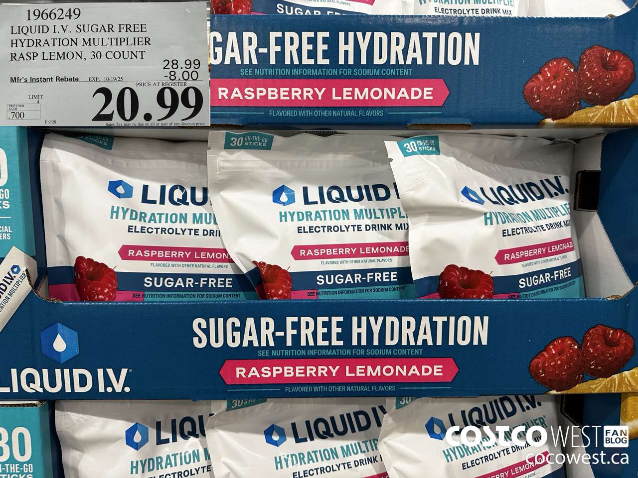 1966249 LIQUID IV SUGAR FREE HYDRATION MULTIPLIER RASP LEMON 30 COUNT ($8.00 INSTANT SAVINGS EXPIRES ON 2025-10-19) $20.99