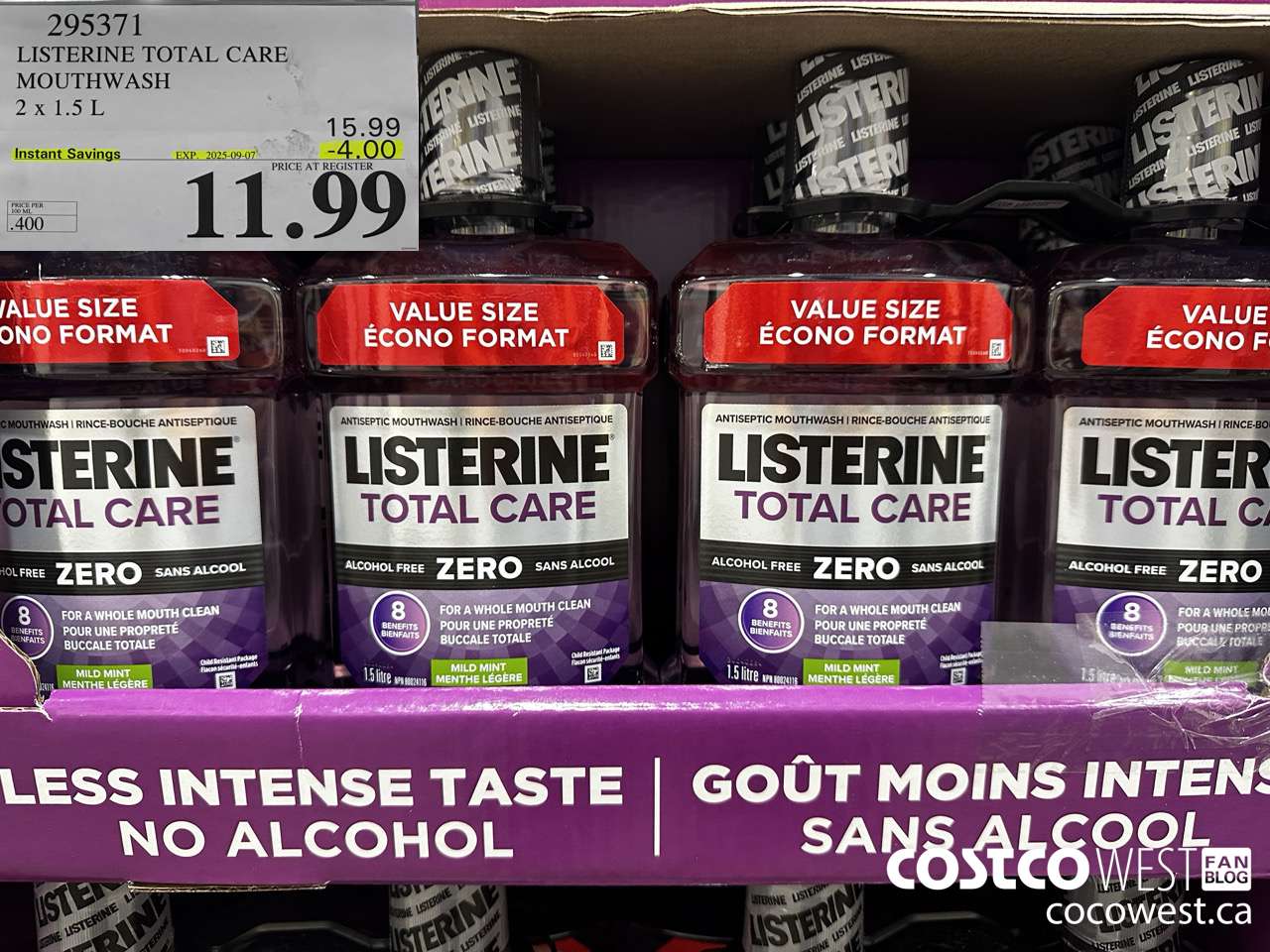 295371 LISTERINE MOUTHWASH TOTAL CARE ZERO 2 X 1.5L ($4.00 INSTANT SAVINGS EXPIRES ON 2025-09-07) $11.99