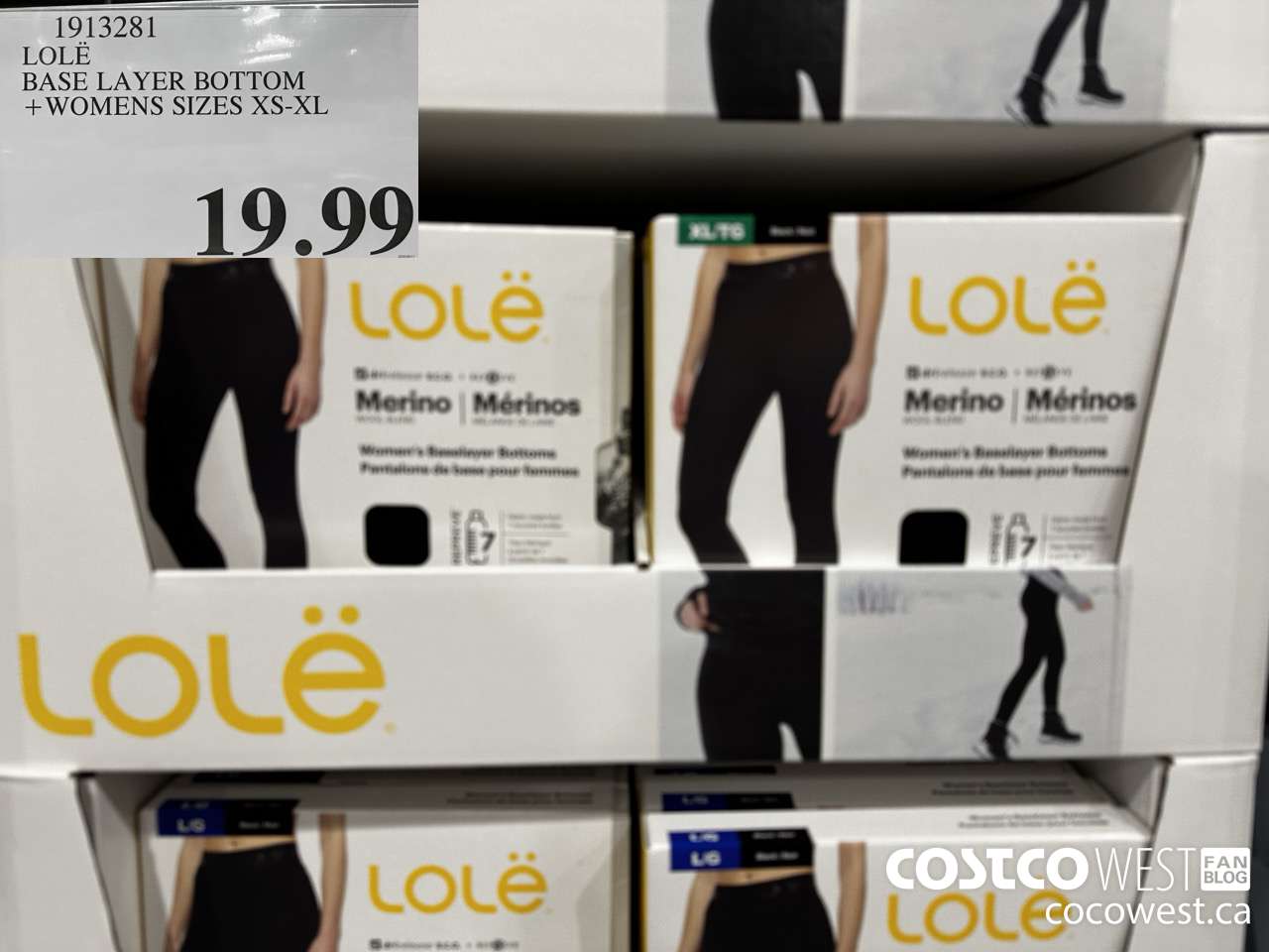 1913281 LOLE BASE LAYER BOTTOM LADIES SIZES XS-XL $19.99