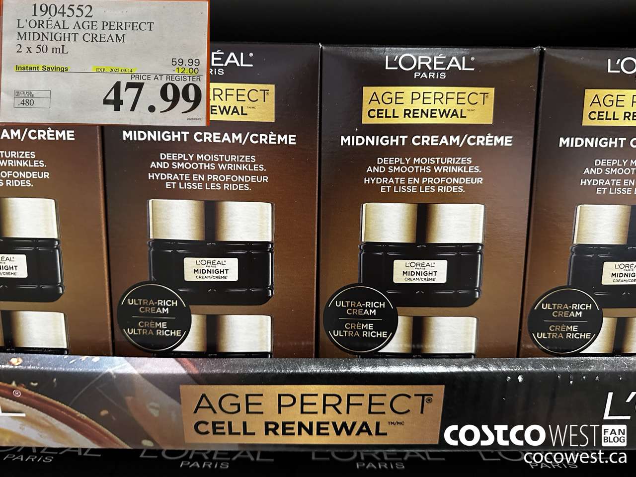 1904552 L'OREAL AGE PERFECT MIDNIGHT CREAM 2 X 50ML ($12.00 INSTANT SAVINGS EXPIRES ON 2025-09-14) $47.99
