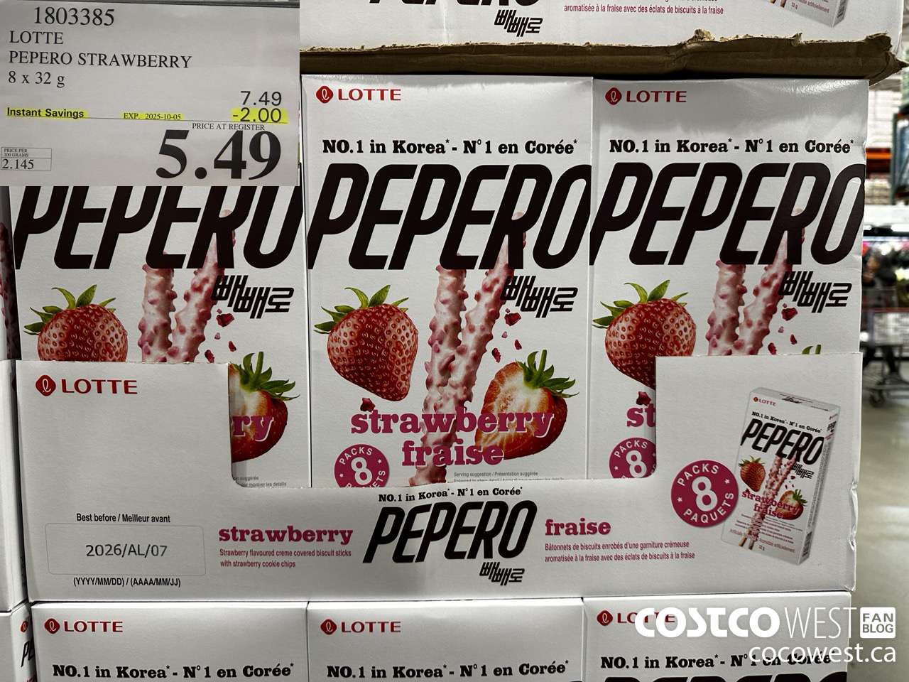 1803385 LOTTE PEPERO STRAWBERRY 8 X 32G ($2.00 INSTANT SAVINGS EXPIRES ON 2025-10-05) $5.49