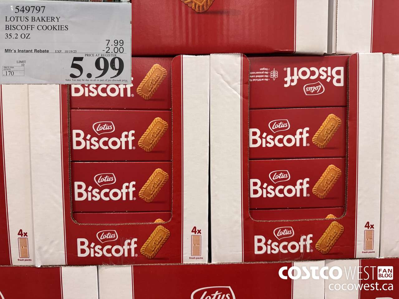 549797 LOTUS BAKERY BISCOFF COOKIES 35.2 OZ ($2.00 INSTANT SAVINGS EXPIRES ON 2025-10-19) $5.99