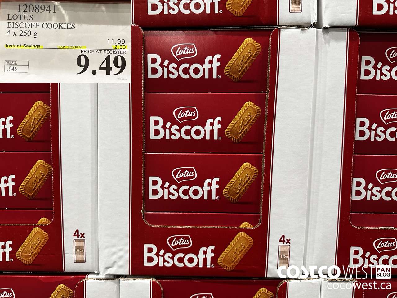 1208941 LOTUS BISCOFF COOKIE 4 x 250 g ($2.50 INSTANT SAVINGS EXPIRES ON 2025-10-26) $9.49