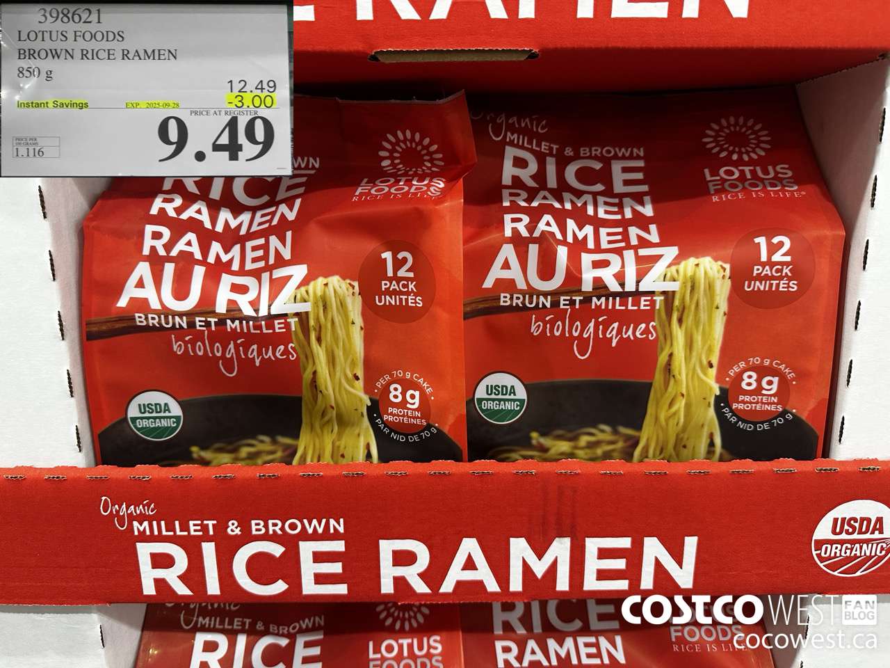 398621 LOTUS FOODS MILLET & BROWN RICE RAMEN 850 g ($3.00 INSTANT SAVINGS EXPIRES ON 2025-09-28) $9.49
