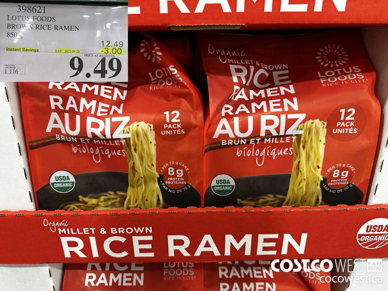398621 LOTUS FOODS MILLET & BROWN RICE RAMEN 850 g ($3.00 INSTANT SAVINGS EXPIRES ON 2025-09-28) $9.49