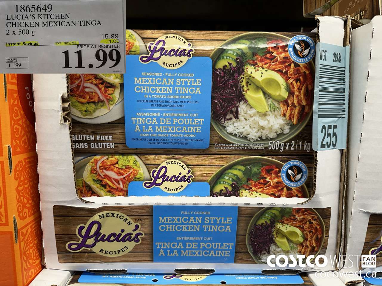 1865649 LUCIA'S MEXICAN RECIPE CHICKEN TINGA 2 X 500G ($4.00 INSTANT SAVINGS EXPIRES ON 2025-09-07) $11.99