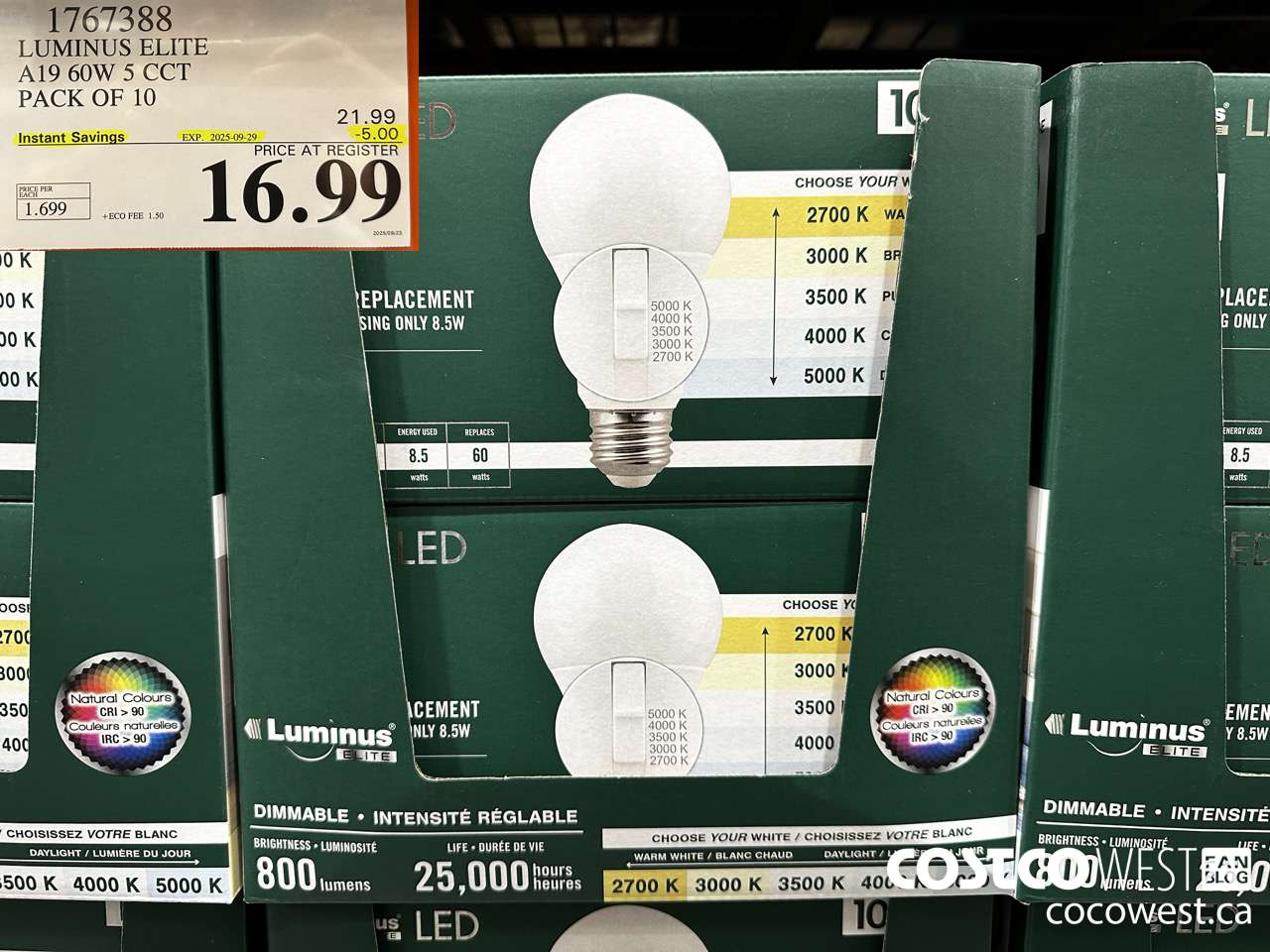 1767388 LUMINUS LED A19 BULB PACK OF 10 ($5.00 INSTANT SAVINGS EXPIRES ON 2025-09-29) $16.99