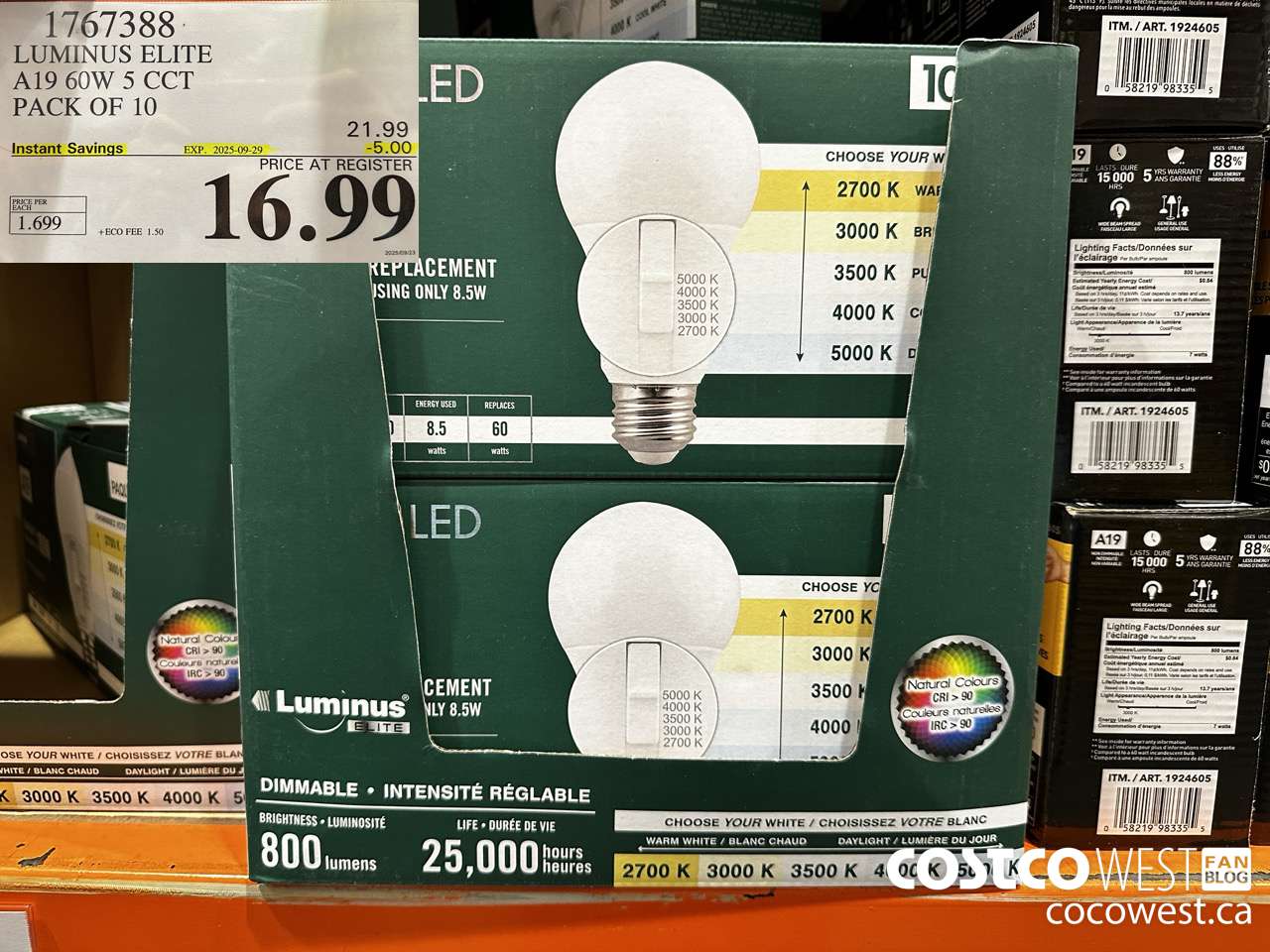 1767388 LUMINUS LED A19 BULB PACK OF 10 ($5.00 INSTANT SAVINGS EXPIRES ON 2025-09-29) $16.99