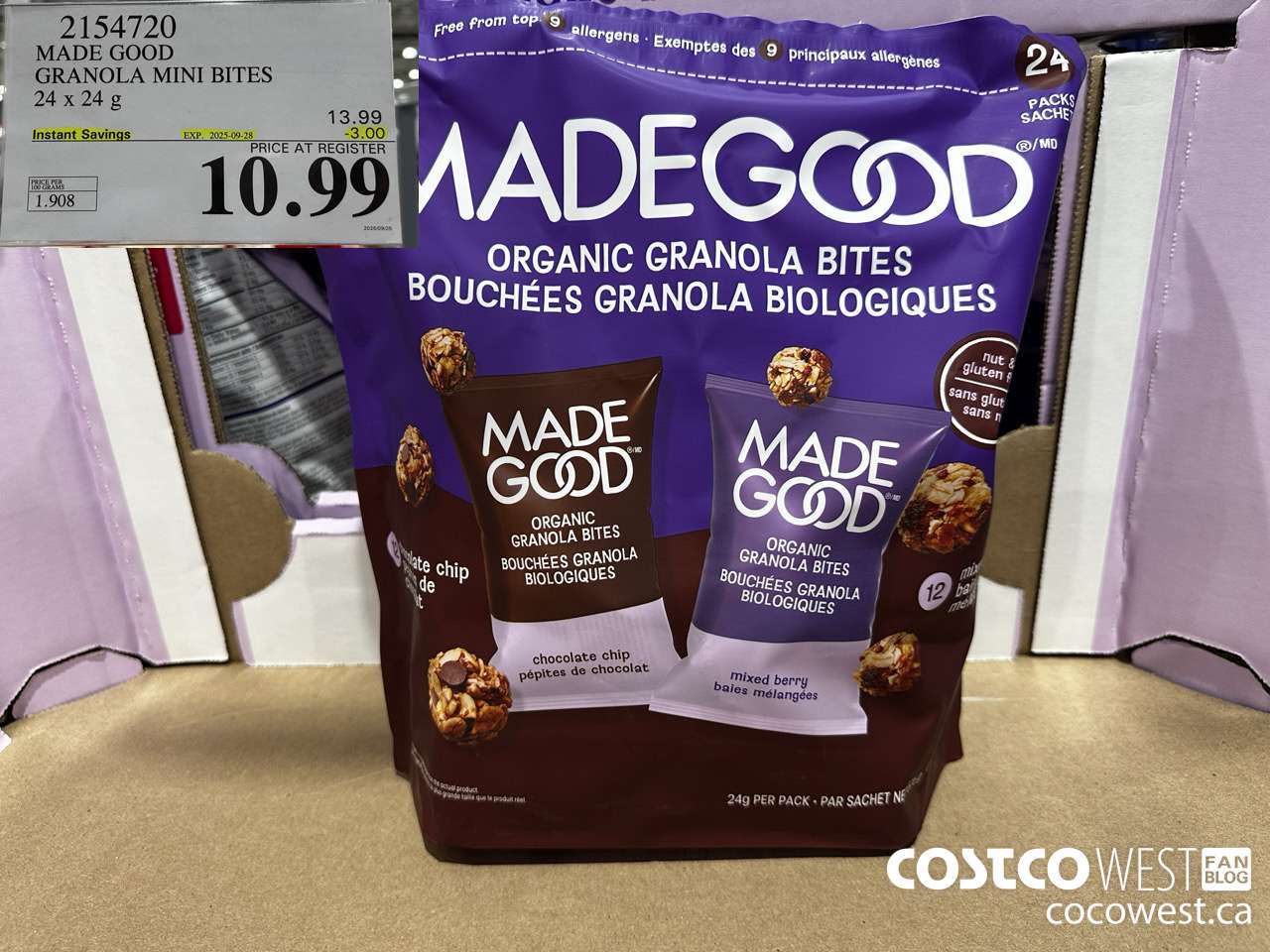 2154720 MADE GOOD GRANOLA MINI BITES 24 X 24G ($3.00 INSTANT SAVINGS EXPIRES ON 2025-09-28) $10.99