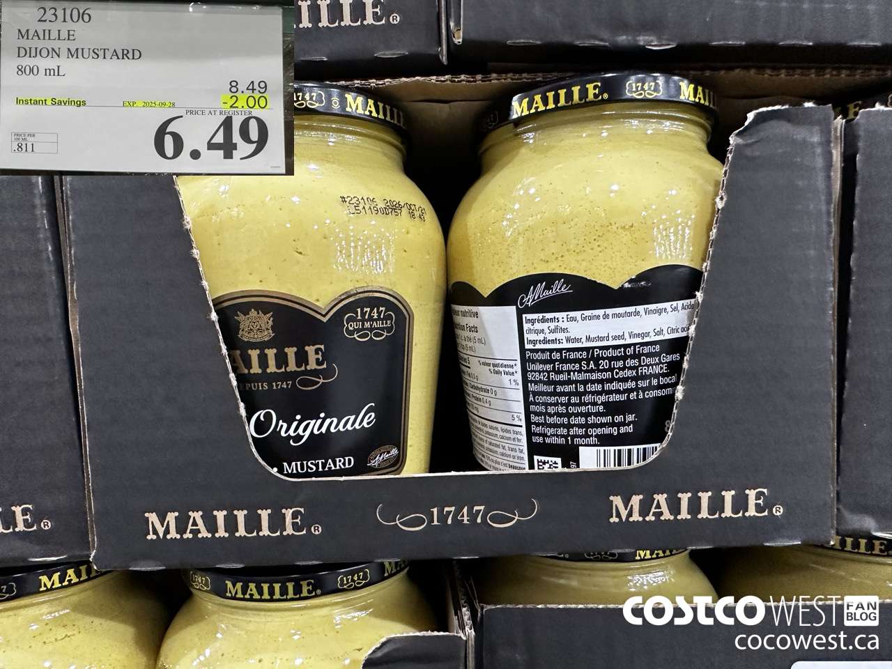 23106 MAILLE DIJON MUSTARD 800 ML ($2.00 INSTANT SAVINGS EXPIRES ON 2025-09-28) $6.49
