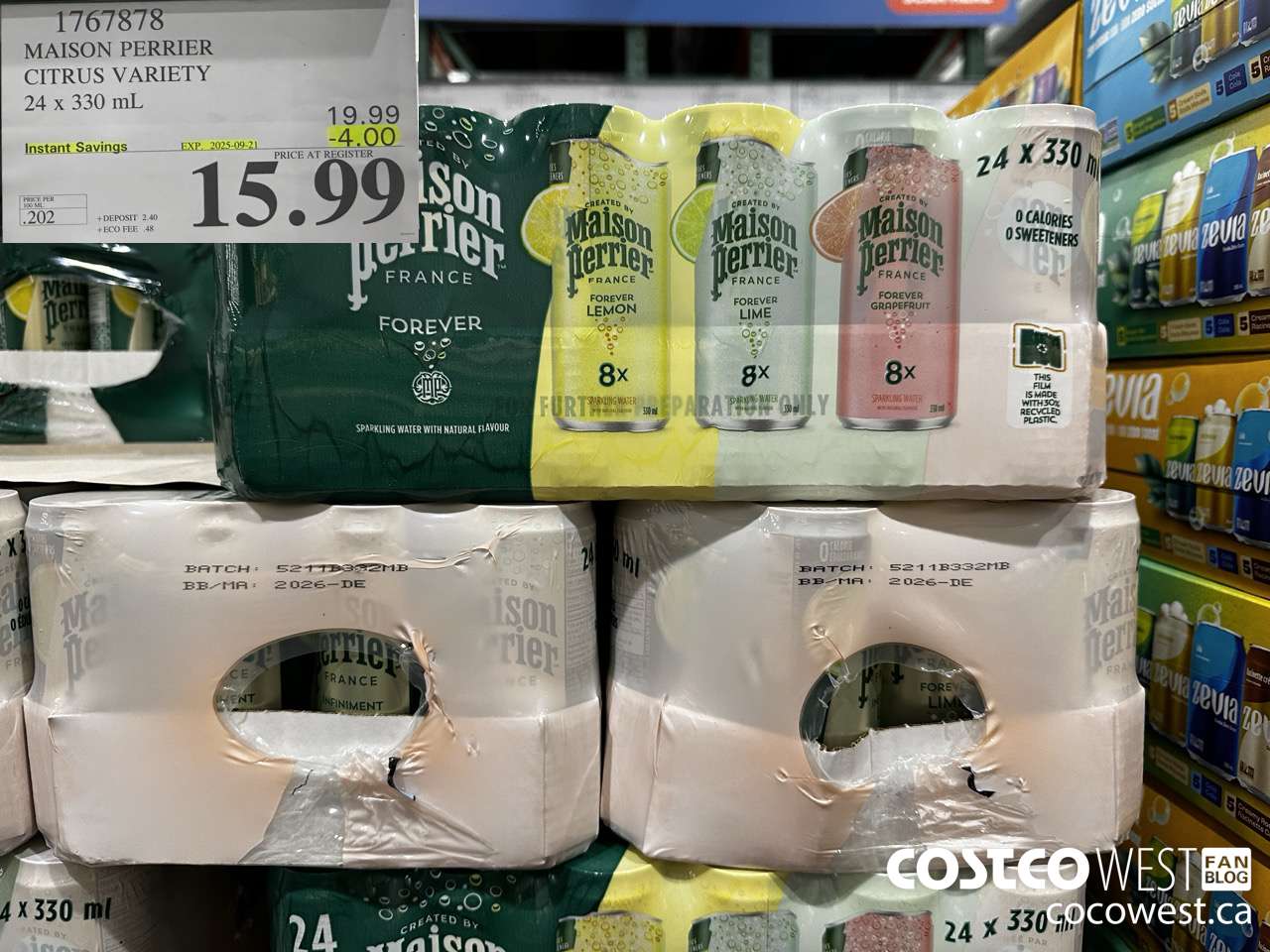 1767878 MAISON PERRIER CITRUS VARIETY 24 X 330ML ($4.00 INSTANT SAVINGS EXPIRES ON 2025-09-21) $15.99