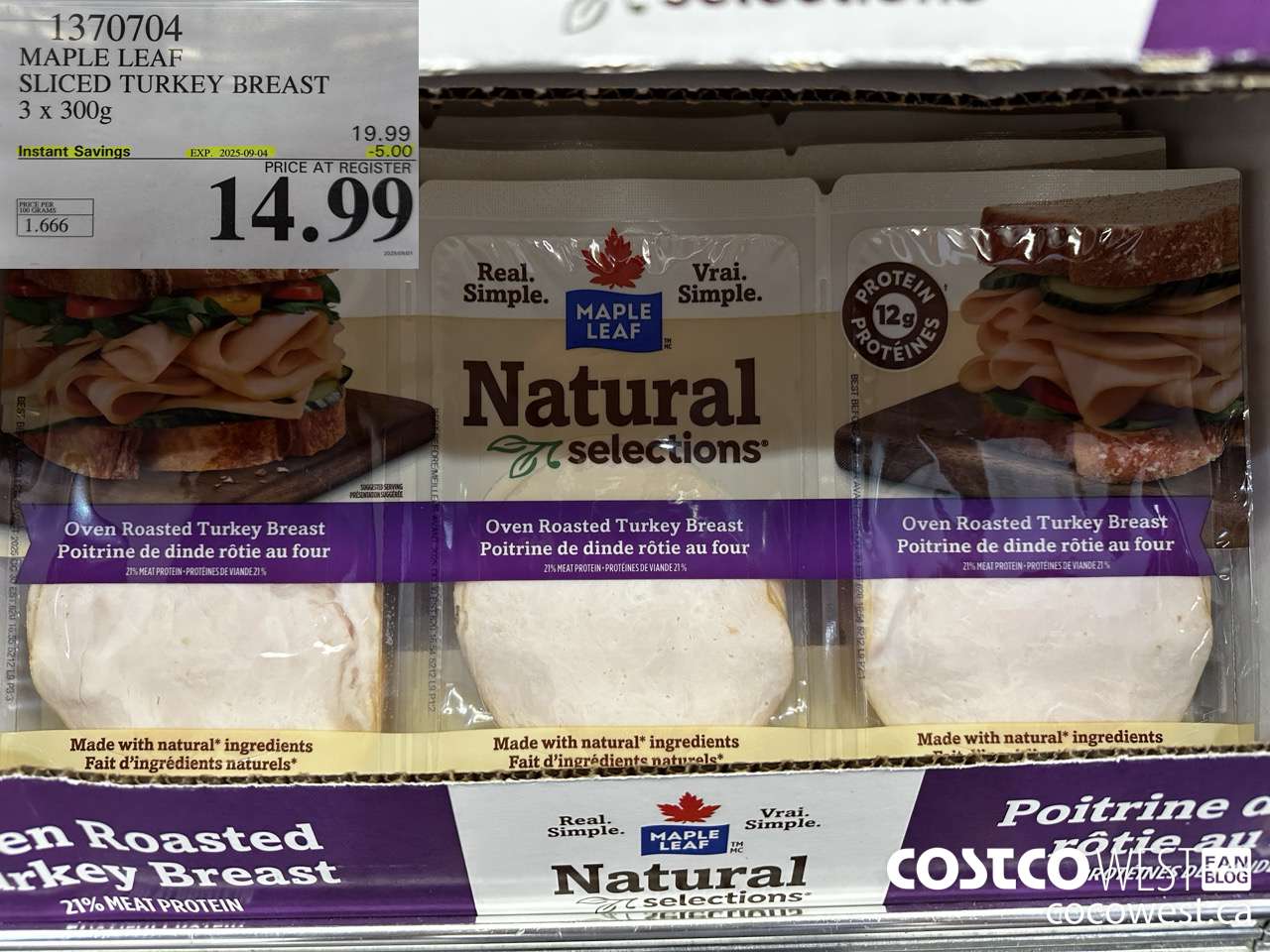 1370704 MAPLE LEAF SLICED TURKEY BREAST 3 x 300g ($5.00 INSTANT SAVINGS EXPIRES ON 2025-09-04) $14.99