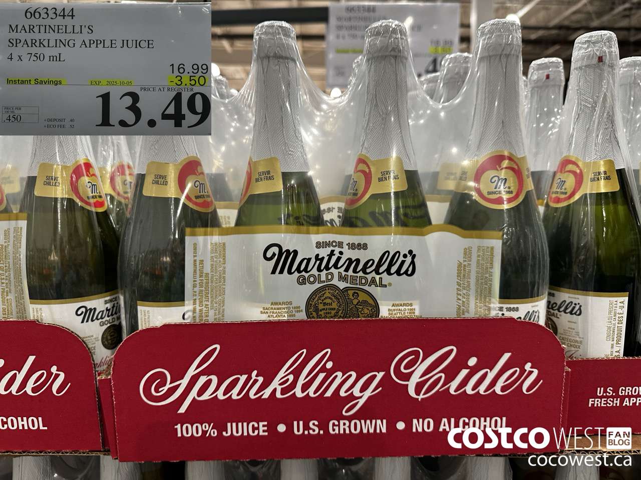 663344 MARTINELLI'S SPARKLING APPLE JUICE 4 X 750 ML ($3.50 INSTANT SAVINGS EXPIRES ON 2025-10-05) $13.49